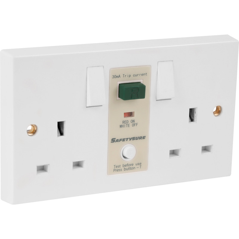 SafetySure RCD Socket White 2G 13A 30mA Switched