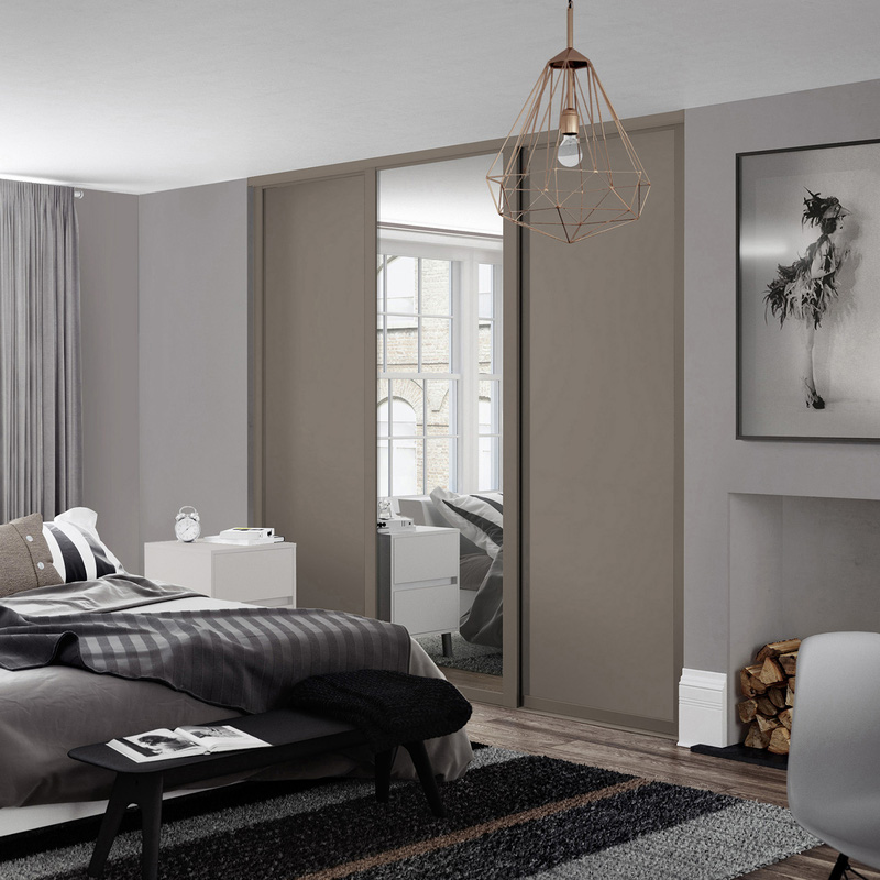 Spacepro Shaker 3 Door Sliding Wardrobe Kit Stone Grey and Mirror 2592 x 2260mm