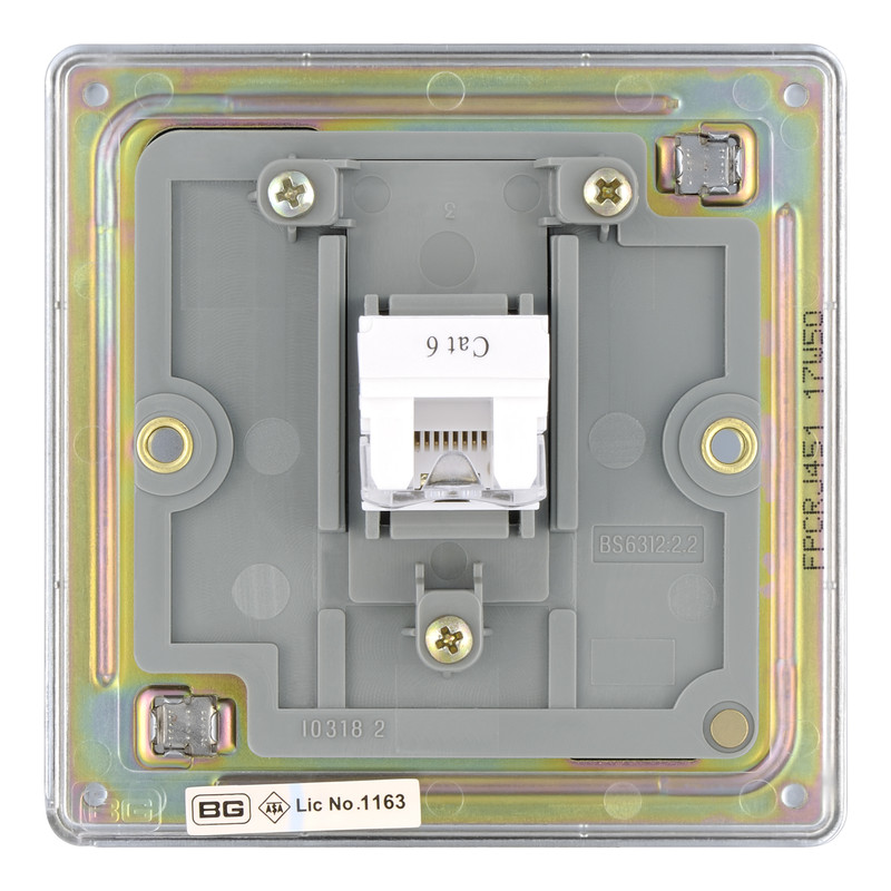 BG Screwless Flat Plate Polished Chrome RJ45 Outlet 1 Gang