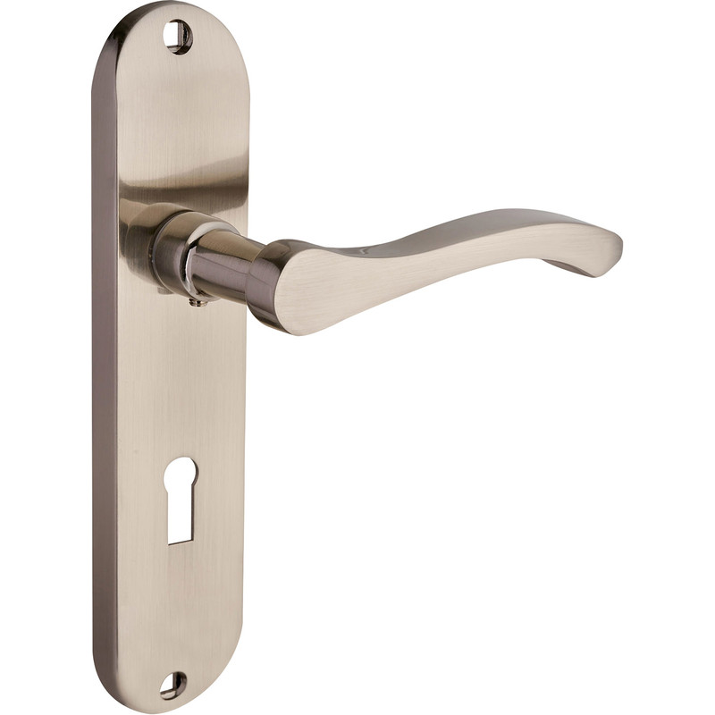 Capri Door Handles Lock Brushed Nickel