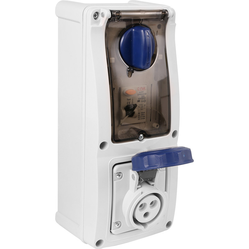 Industrial RCD Socket IP67 240V 16A 30ma 2P+E Switched