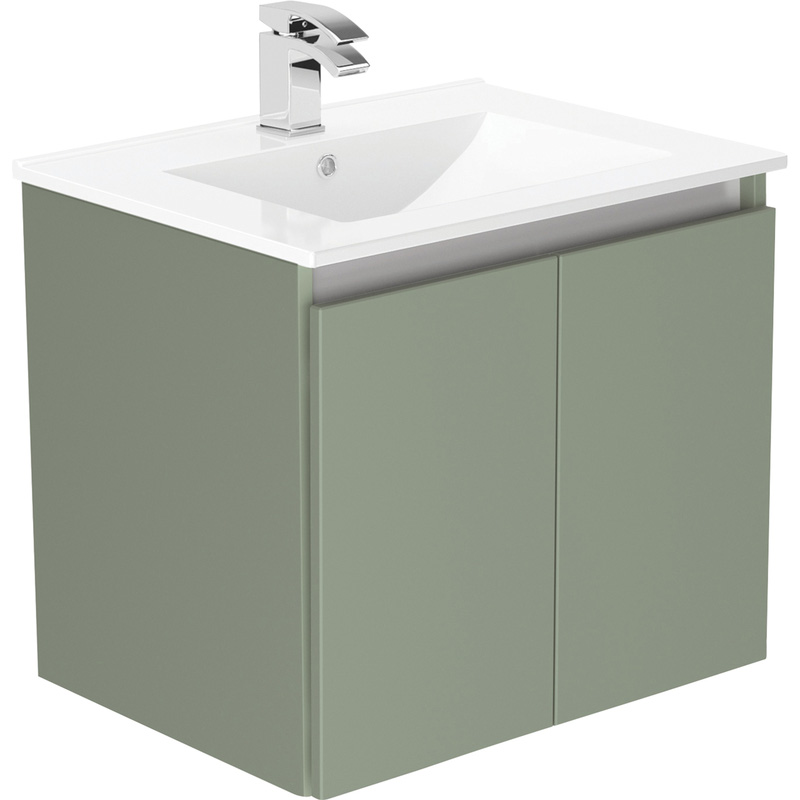 Newland Double Door Wall Hung Vanity Unit With Basin Sage Green 600mm
