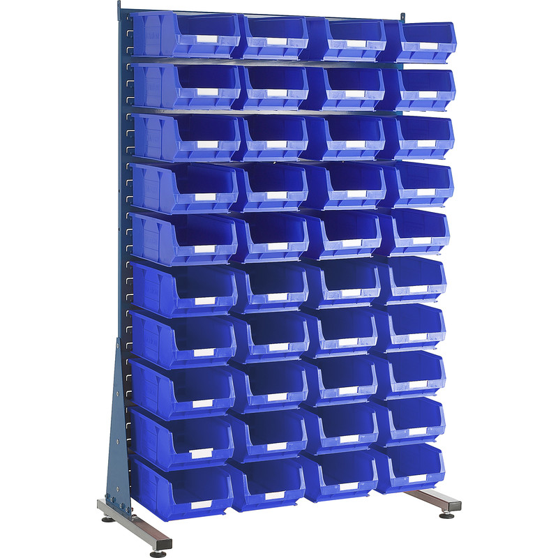 Barton Steel Louvre Panel Starter Stand with Blue Bins 1600 x 1000 x 500mm with 40 TC4 Blue Bins
