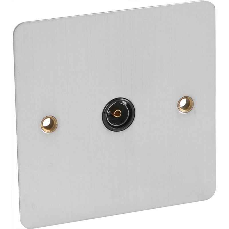 Flat Plate Satin Chrome TV Socket Outlet Single