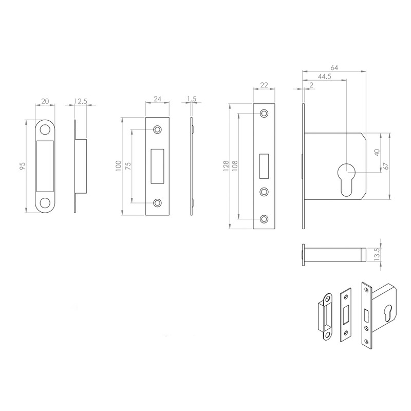 Eurospec Euro Profile Deadlock 2.5" Polished Nickel