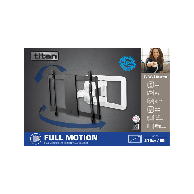 Titan BFMO 8060 Full Motion Wall Mount TV Bracket 85" White