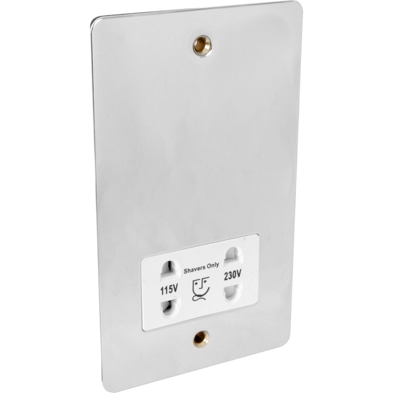 Flat Plate Polished Chrome Shaver Socket Dual Voltage