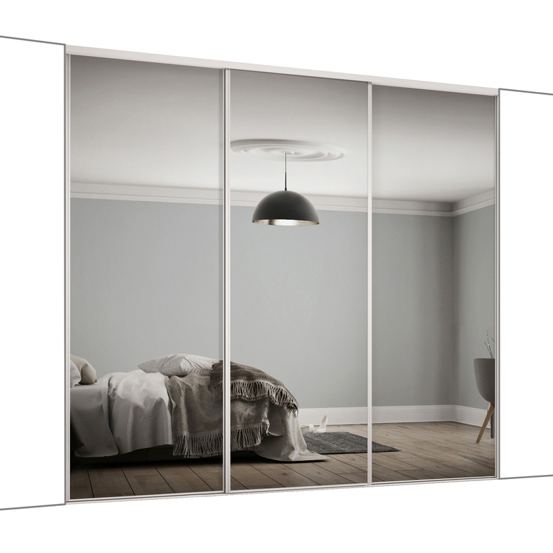 Spacepro Classic 3 Door Sliding Wardrobe Kit White Framed Mirror 2216 x 2260mm