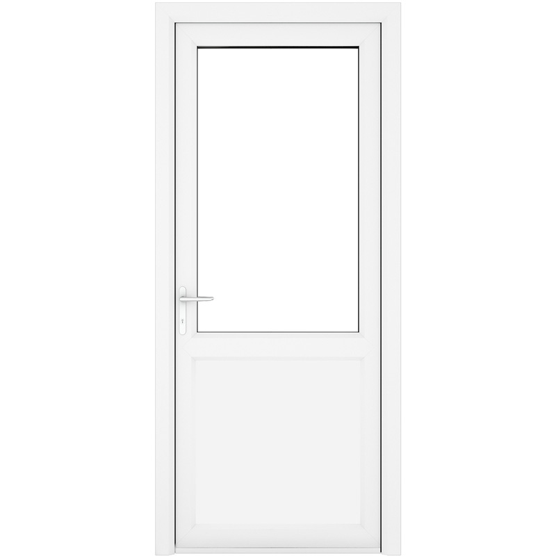 Crystal uPVC Single Door Half Glass Half Panel Right Hand Open In 840mm x 2090mm Clear Double Glazed White