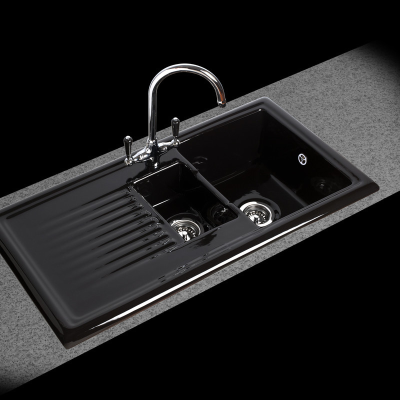 Reginox Reversible Ceramic Kitchen Sink & Drainer 1.5 Bowl Black