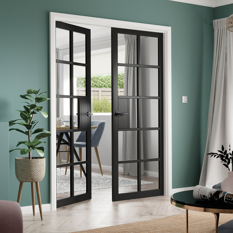 Plaza Black Clear Glass Internal Door 35 x 1981 x 610mm