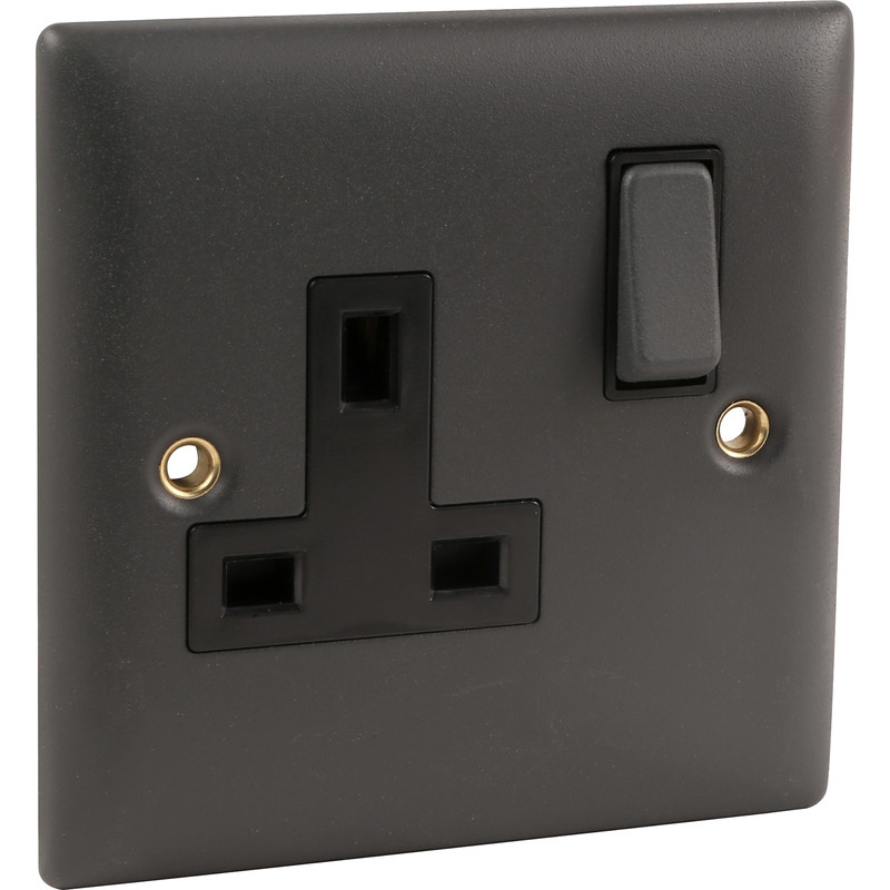 Power Pro Anthracite 13A Switched Socket 1 Gang Double Pole