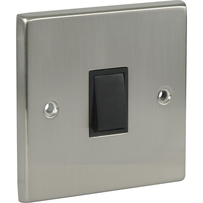 Satin Chrome / Black Double Pole Switch 20A