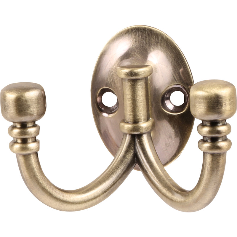 Ball End Double Robe Hook Antique Brass