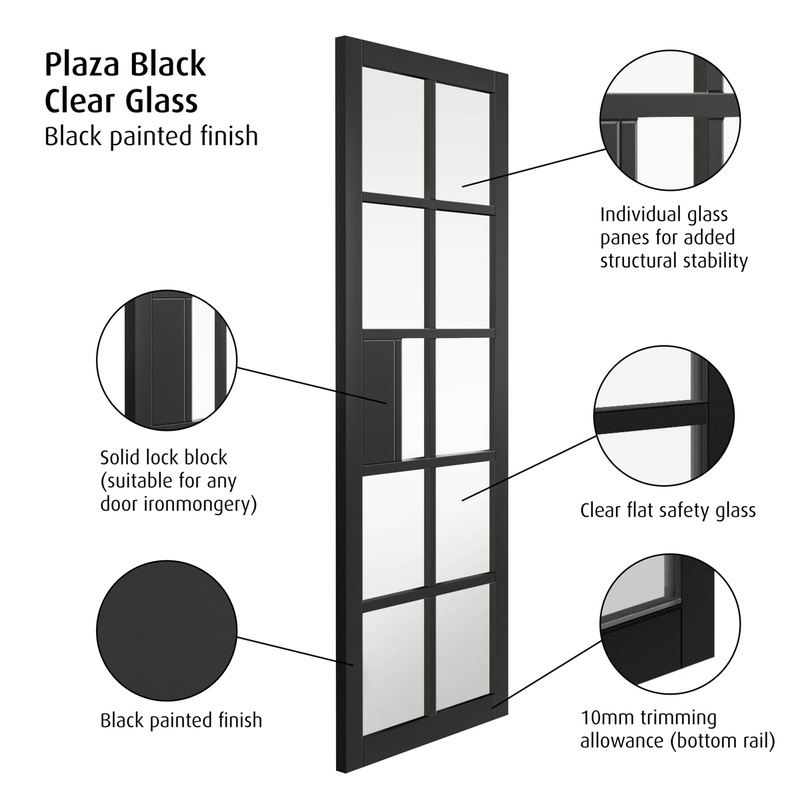 Plaza Black Clear Glass Internal Door 35 x 1981 x 686mm