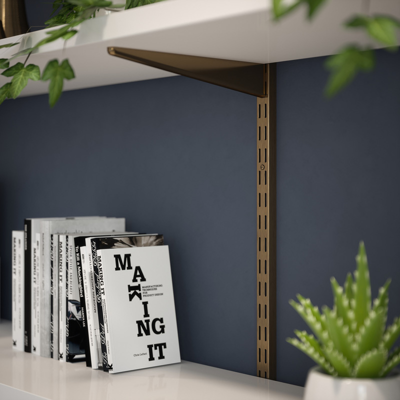 Rothley Antique Brass Twin Slot Shelving Kit 1980mm Uprights (x2) & 220mm Brackets (x6)