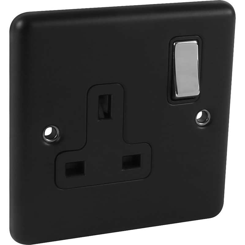 Wessex Matt Black Chrome 13A DP Socket 1 Gang