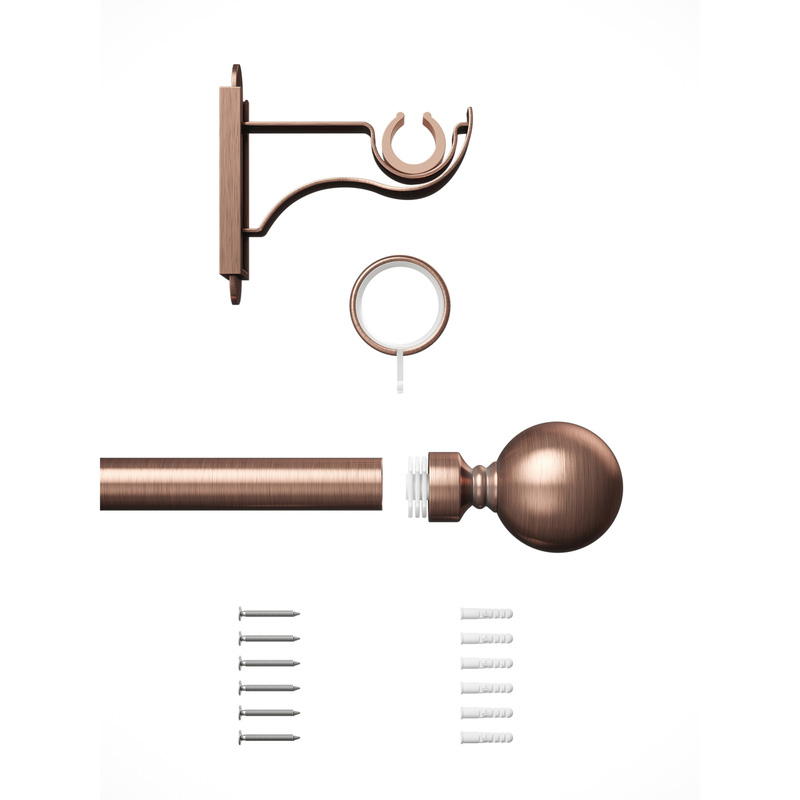 Rothley Curtain Pole Kit with Solid Orb Finials & Rings Antique Copper 25mm x 1219mm