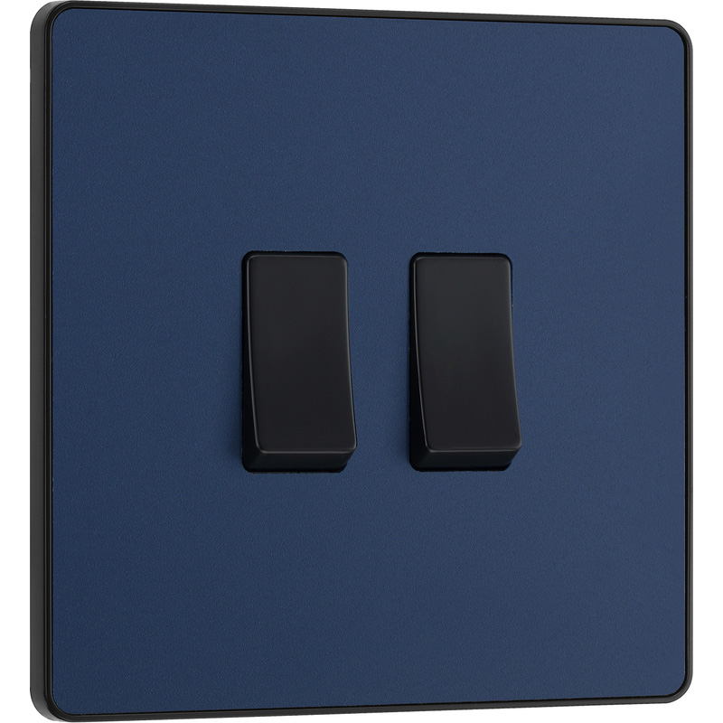 BG Evolve Matt Blue (Black Ins) Double Light Switch, 20A 16Ax, 2 Way