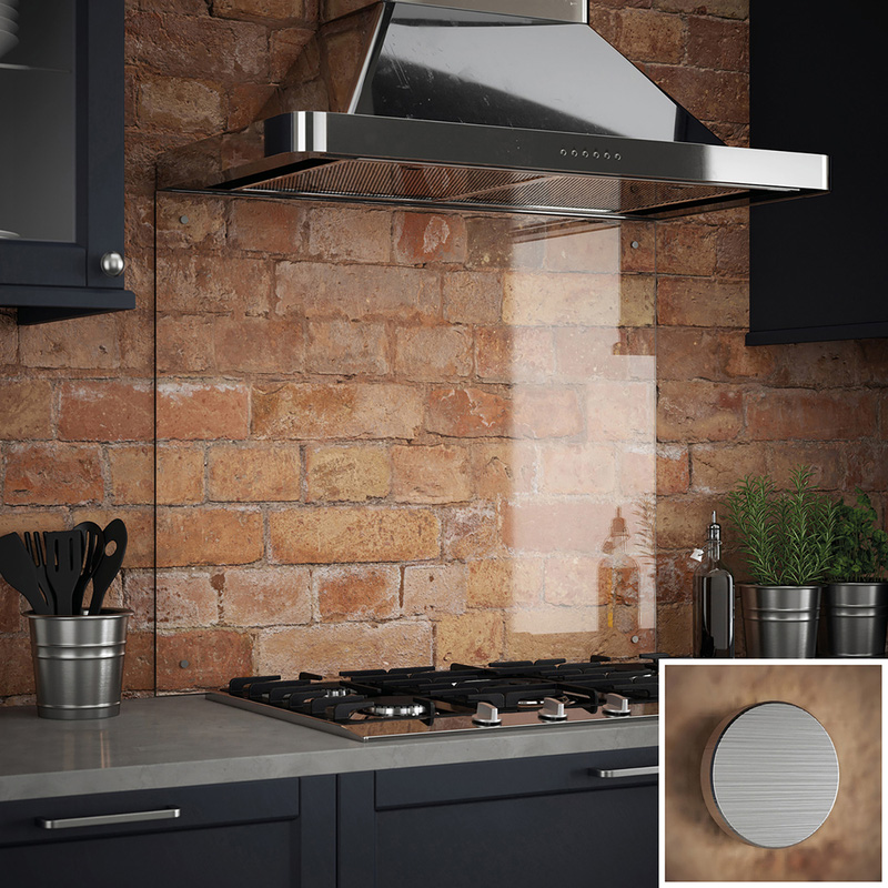 Splashback Clear Glass Splashback with Brushed Chrome Caps 900 x 750mm