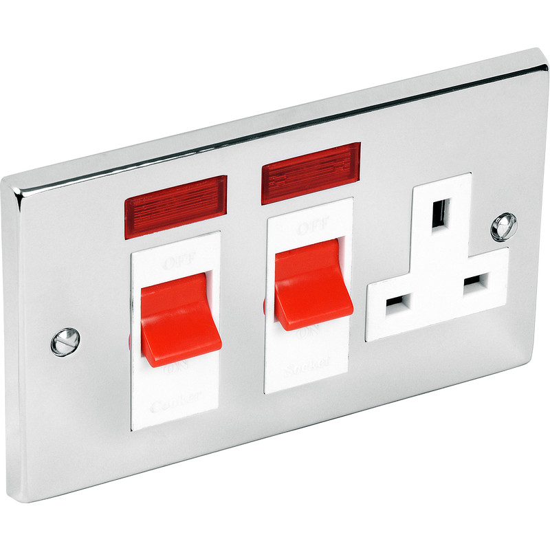 Chrome Cooker Socket & Neon 45A