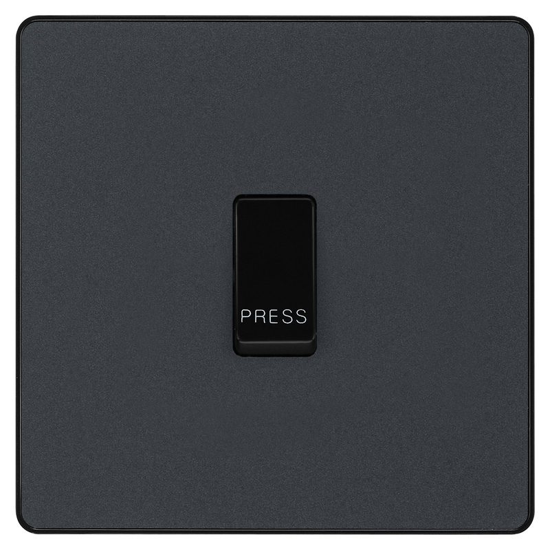 BG Evolve Matt Grey (Black Ins) Single Press Switch, 10A