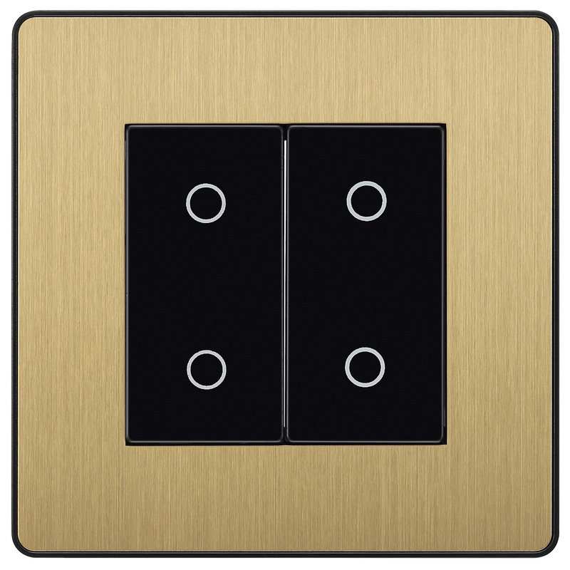 BG Evolve Brushed Brass (Black Ins) 200W Double Touch Dimmer Switch, 2-Way Master