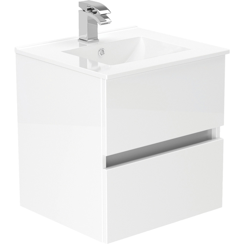 Newland Double Drawer Wall Hung Vanity Unit With Basin White Gloss 500mm