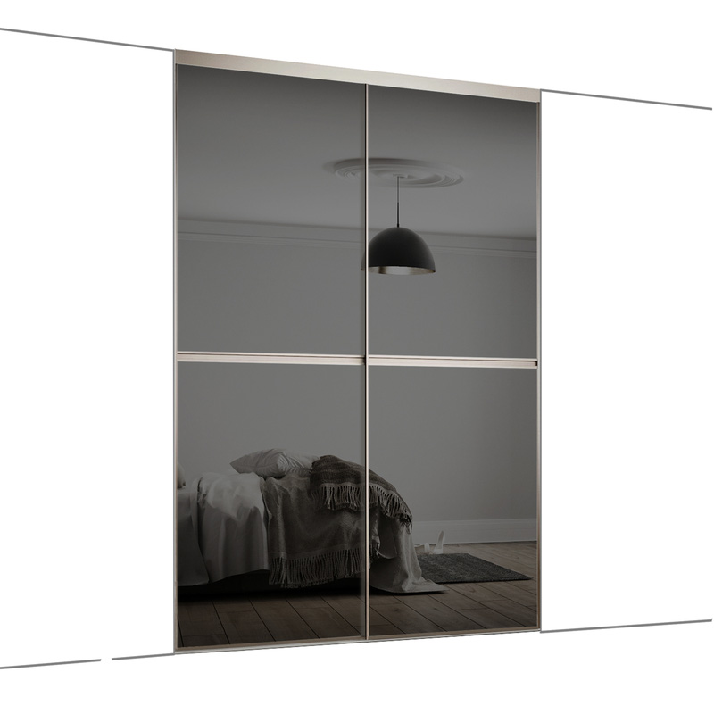 Spacepro Minimalist 2 Door Sliding Wardrobe Kit Silver Framed Grey Glass Doors 1200 x 2260mm