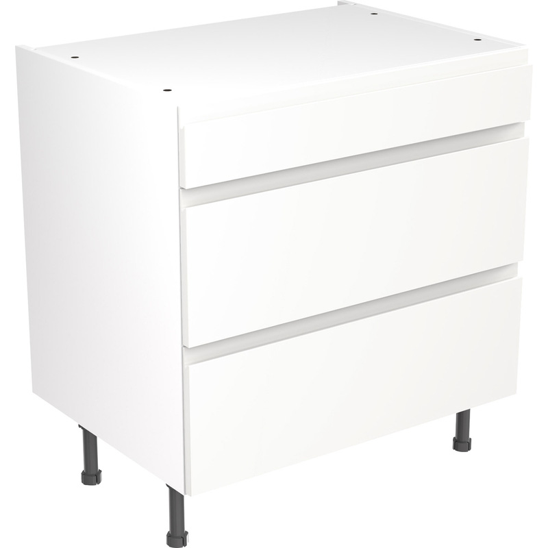 Kitchen Kit Ready Made J-Pull Kitchen Cabinet Base 3 Drawer Unit Ultra Matt White 800mm