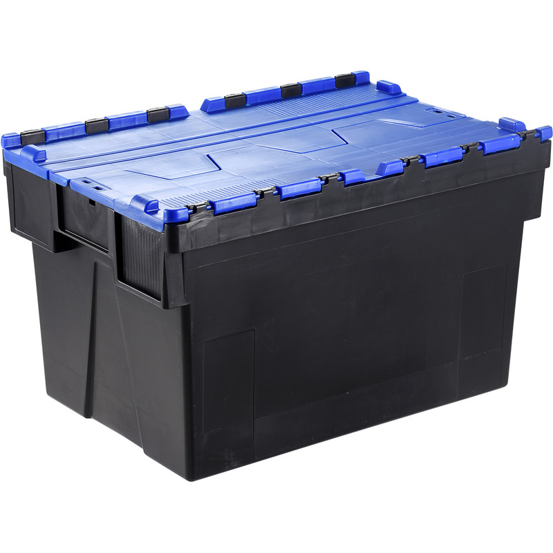 Euro Container 65L with Attached Lid 600 x 400 x 365mm - Blue Lid