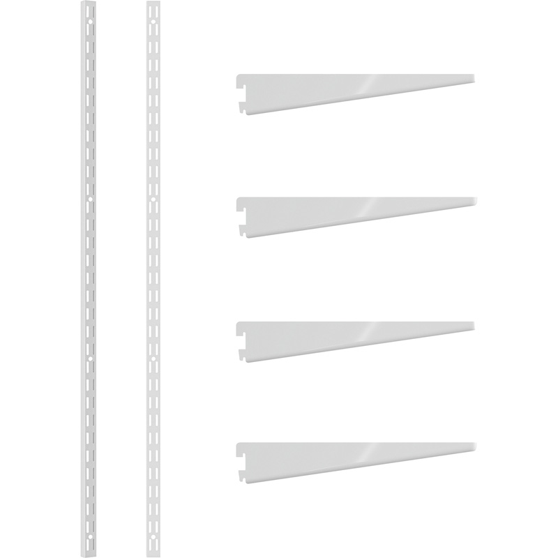 Rothley White Twin Slot Shelving Kit 1220mm Uprights (x2) & 220mm Brackets (x4)