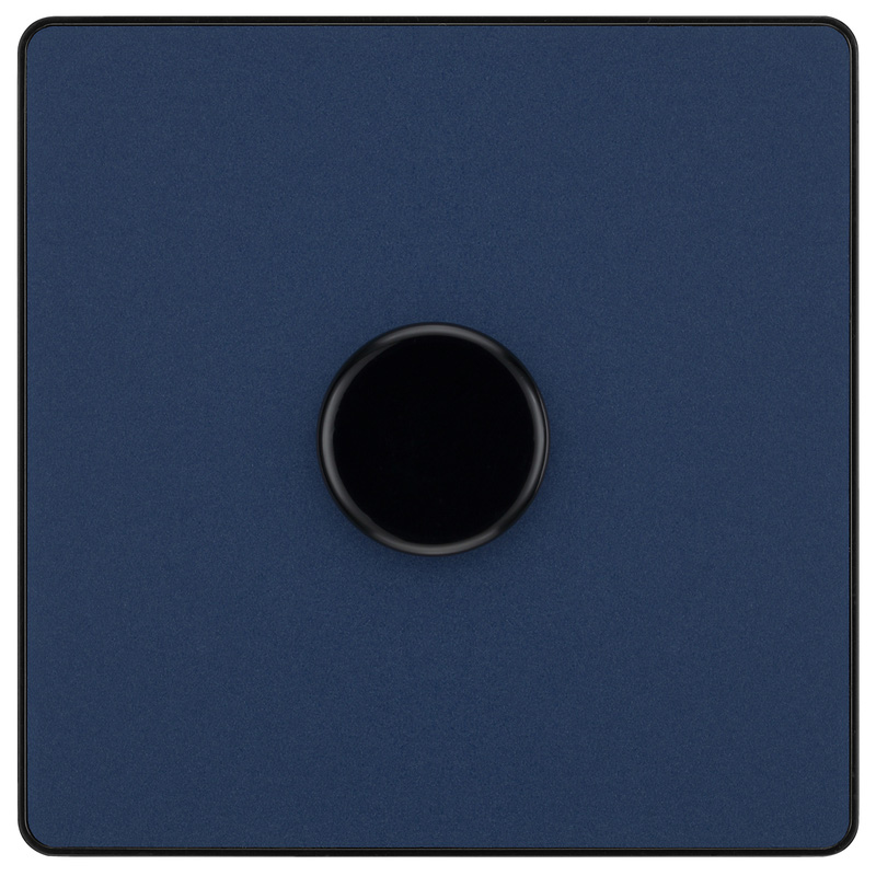 BG Evolve Matt Blue (Black Ins) Trailing Edge Led 200W Single Dimmer Switch, 2-Way Push On/Off