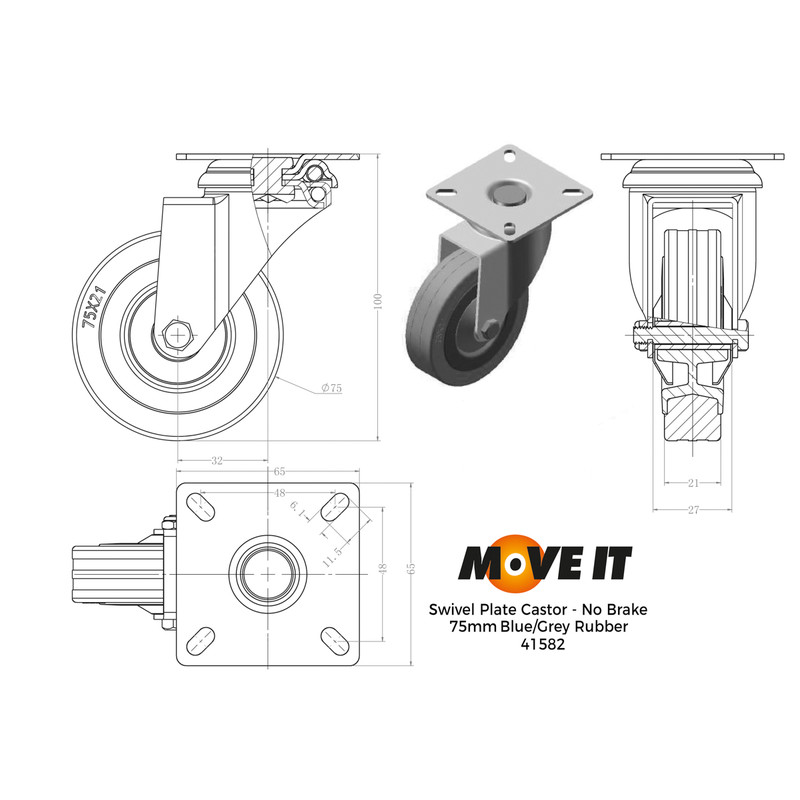 Swivel Wheel Castor 75mm 50kg