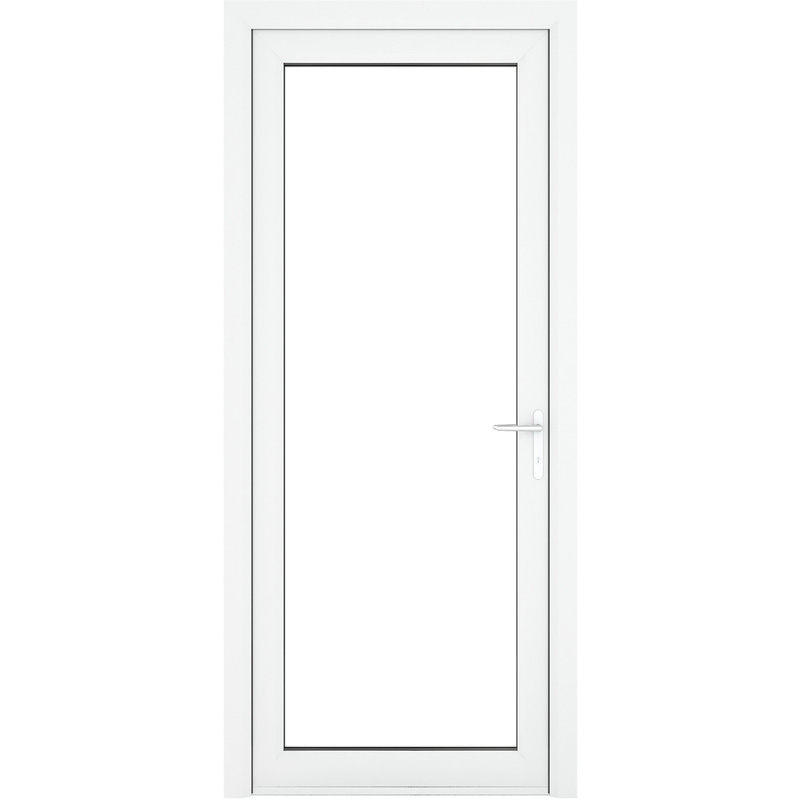 Crystal uPVC Single Door Full Glass Left Hand Open In 920mm x 2090mm Clear Triple Glazed White