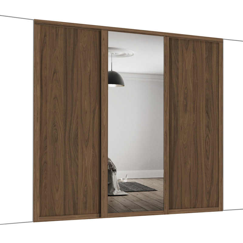 Spacepro Shaker 3 Door Sliding Wardrobe Kit Walnut and Mirror 2592 x 2260mm