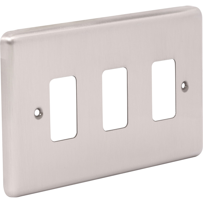 Wessex Brushed Stainless Steel Grid Front Plate 3 Gang