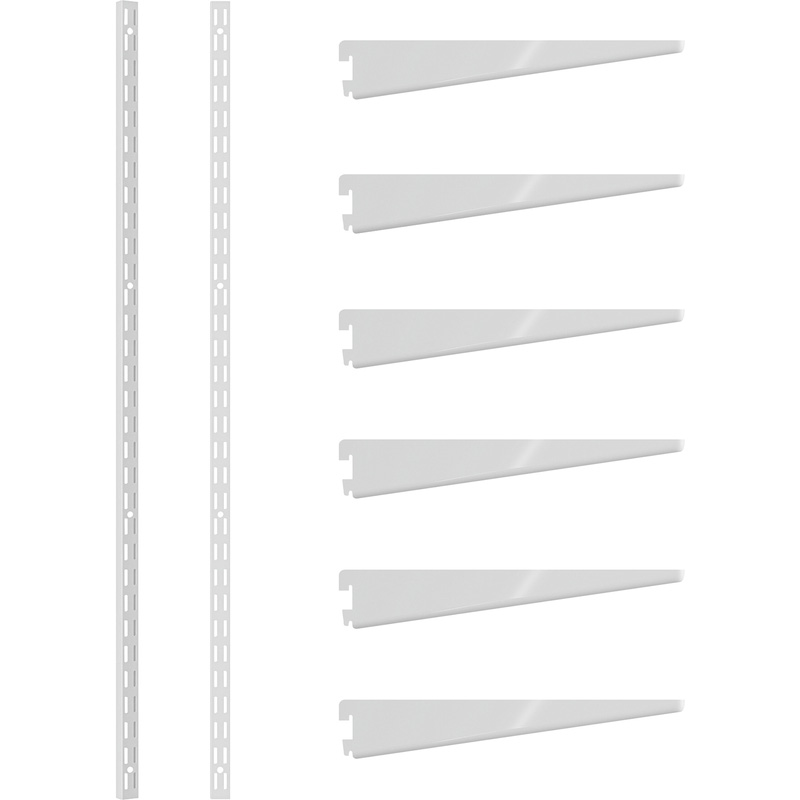Rothley White Twin Slot Shelving Kit 1980mm Uprights (x2) & 220mm Brackets (x6)