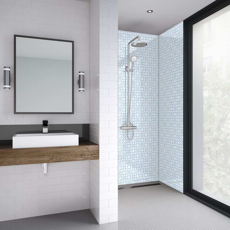 Mermaid Blue Florals Acrylic Shower Wall Panel 2440mm x 1220mm x 4mm