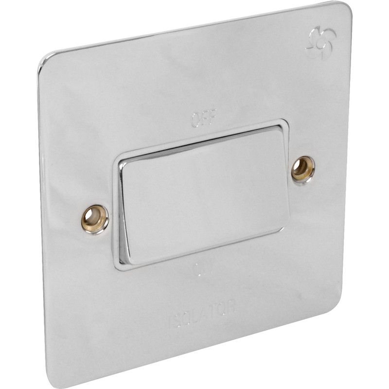 Flat Plate Polished Chrome Fan Isolator 10A 3 Pole