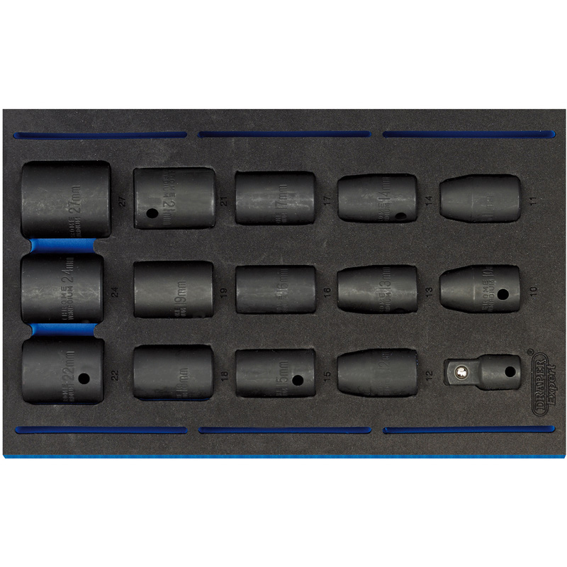 Draper Impact Socket Set in 1/4 Drawer EVA Insert Tray, 1/2" Sq. Dr.