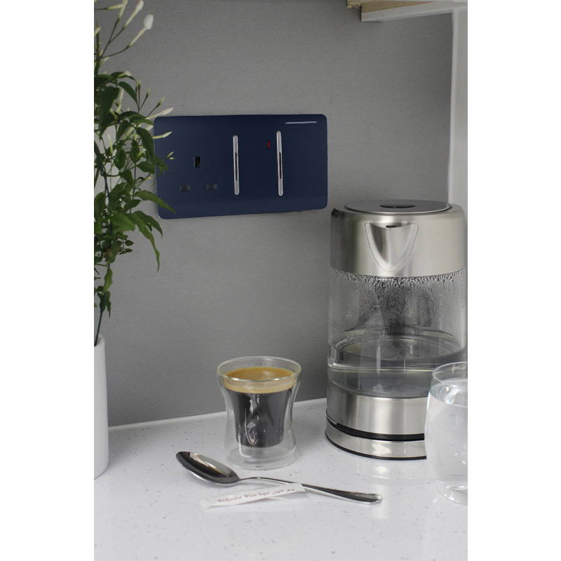 Trendiswitch Navy 13 Amp Cooker Switch & Socket with Neon 2 Gang