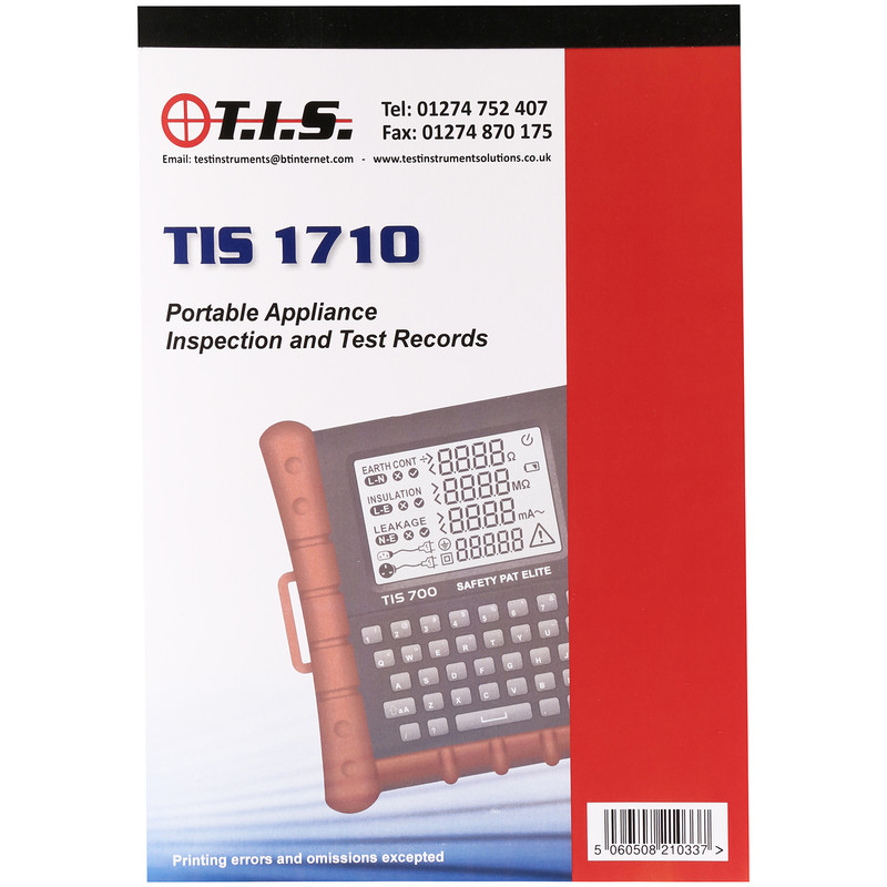 TIS Test Certificate Book Portable Appliance Test