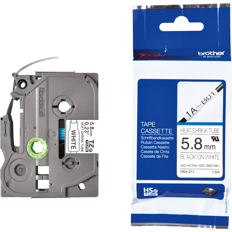 Brother Printable Heat Shrink Tubing HSE211 5.2mm Black On White