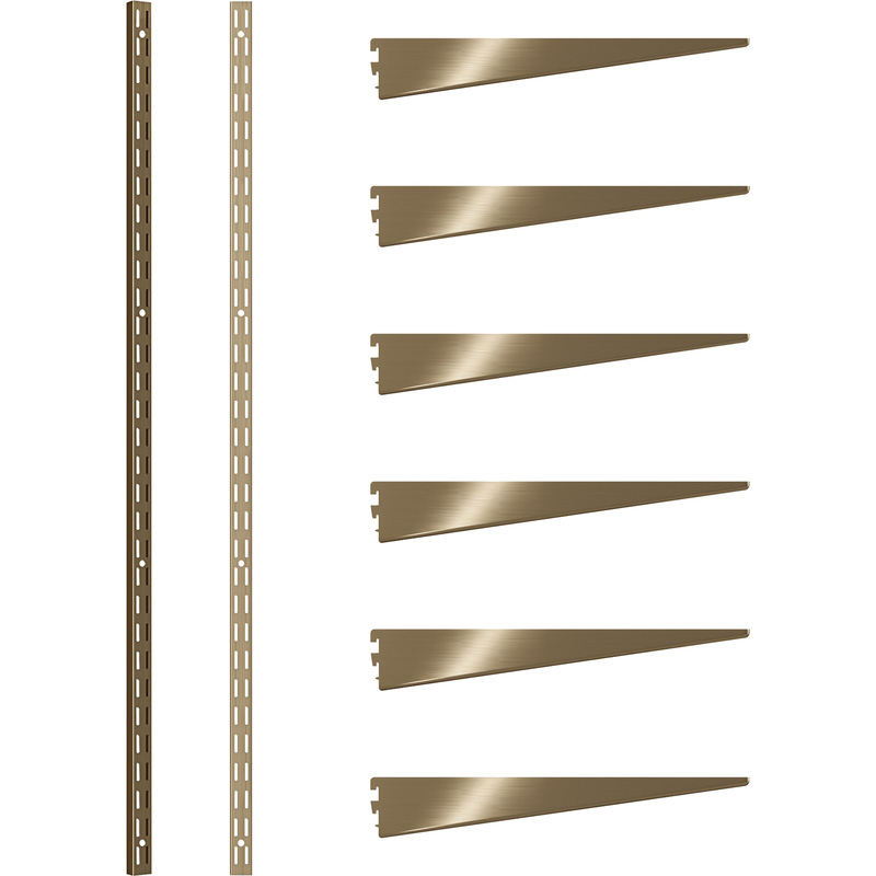 Rothley Antique Brass Twin Slot Shelving Kit 1980mm Uprights (x2) & 270mm Brackets (x6)