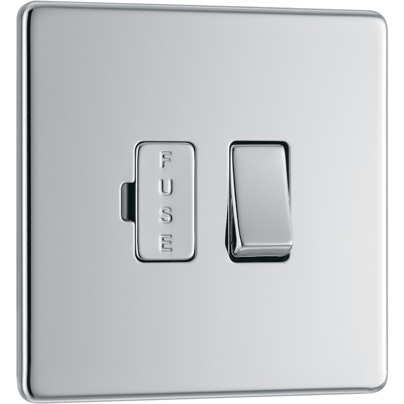 BG Screwless Flat Plate Polished Chrome 13A Spur Unit Switched Fused