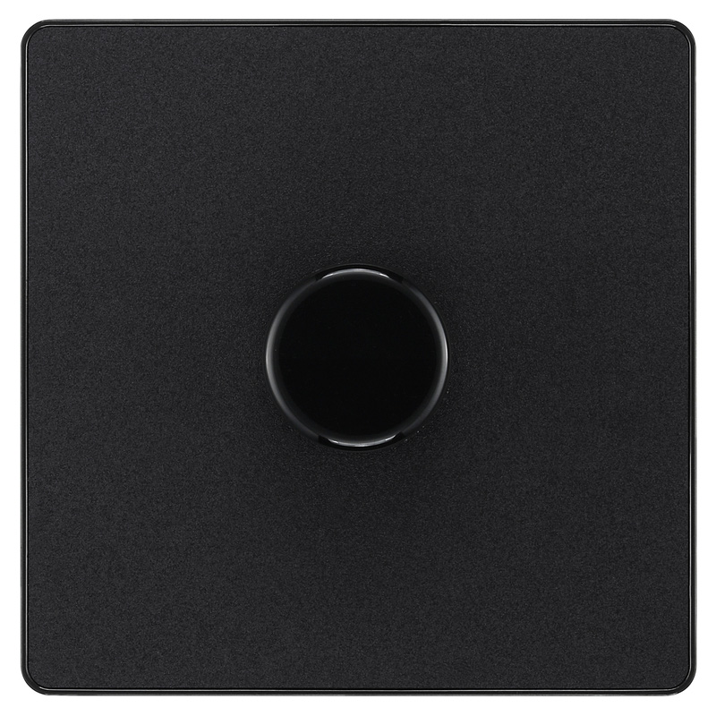 BG Evolve Matt Black (Black Ins) Trailing Edge Led 200W Single Dimmer Switch, 2-Way Push On/Off