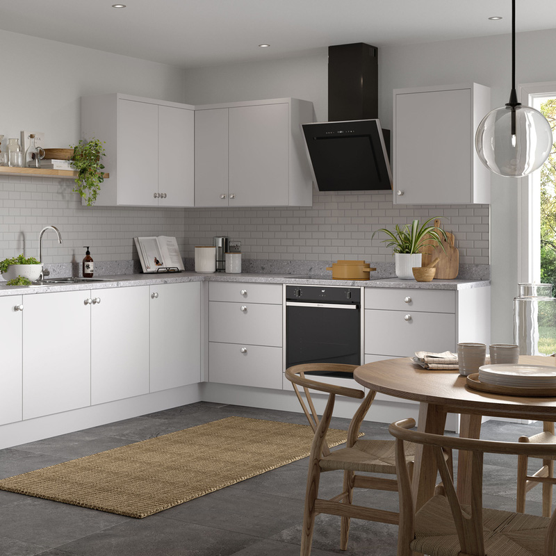 Kitchen Kit Flatpack Value Slab Kitchen Cabinet Corner Post Matt Light Grey 720mm