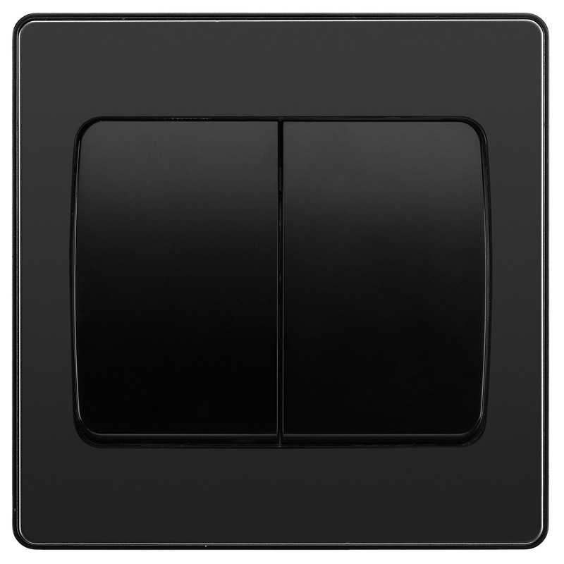 BG Evolve Black Chrome (Black Ins) Double Light Switch, 20A 16Ax, 2 Way, Wide Rocker