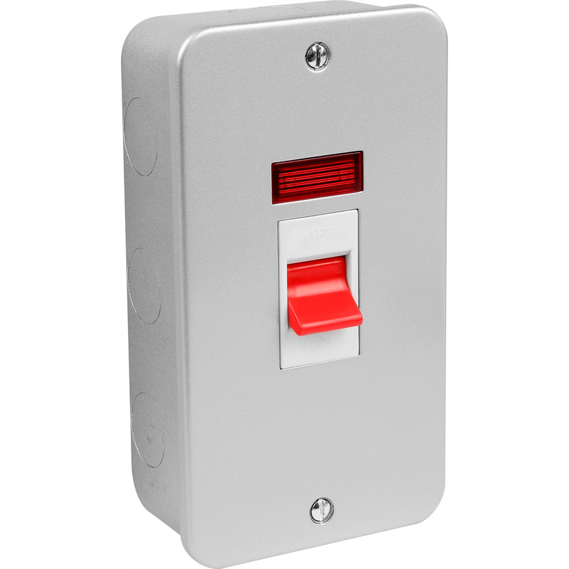 Axiom Metal Clad 45A DP Switch 2 Gang Upright Neon